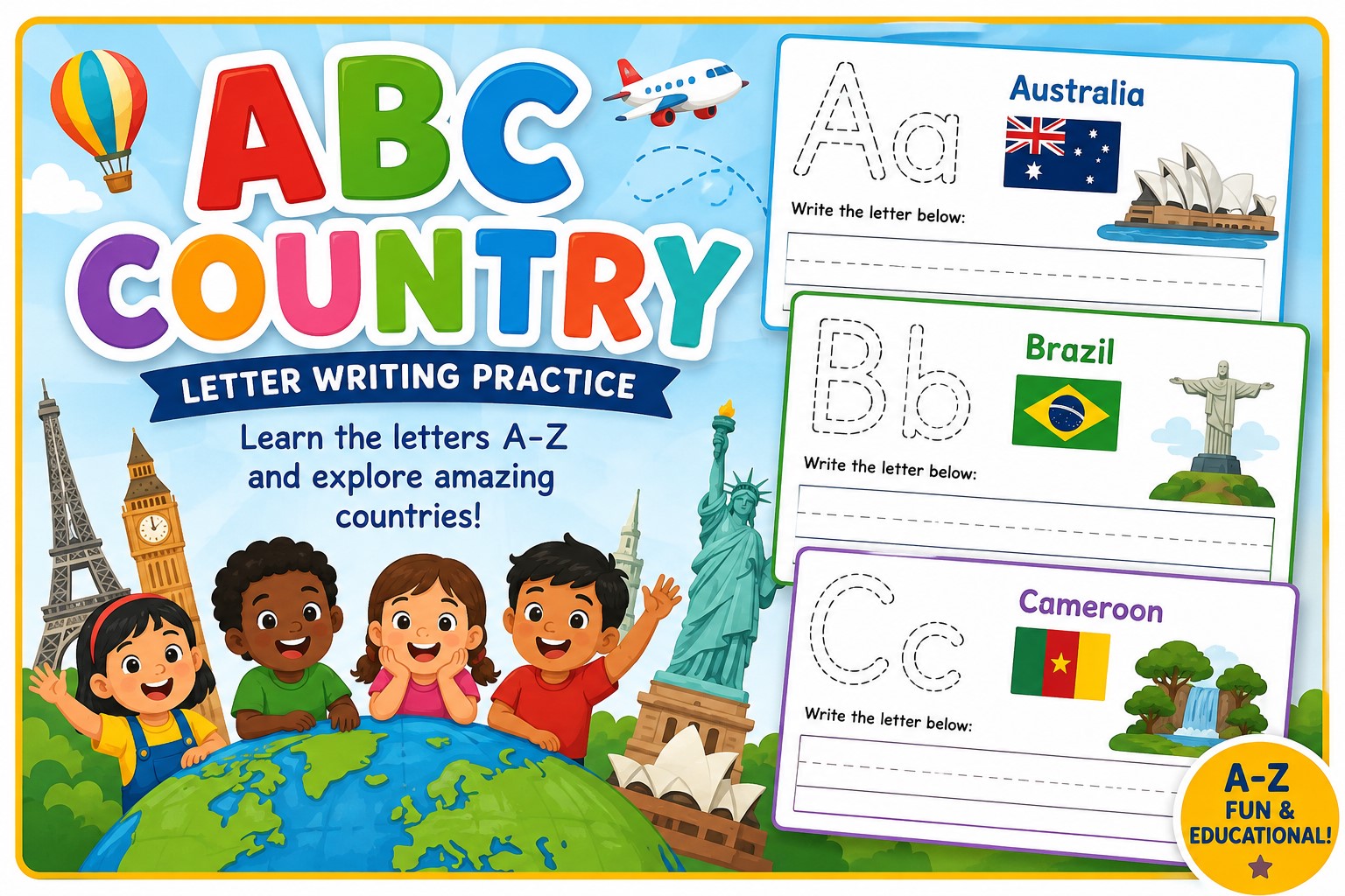 A–Z Letter Writing & Country Worksheet