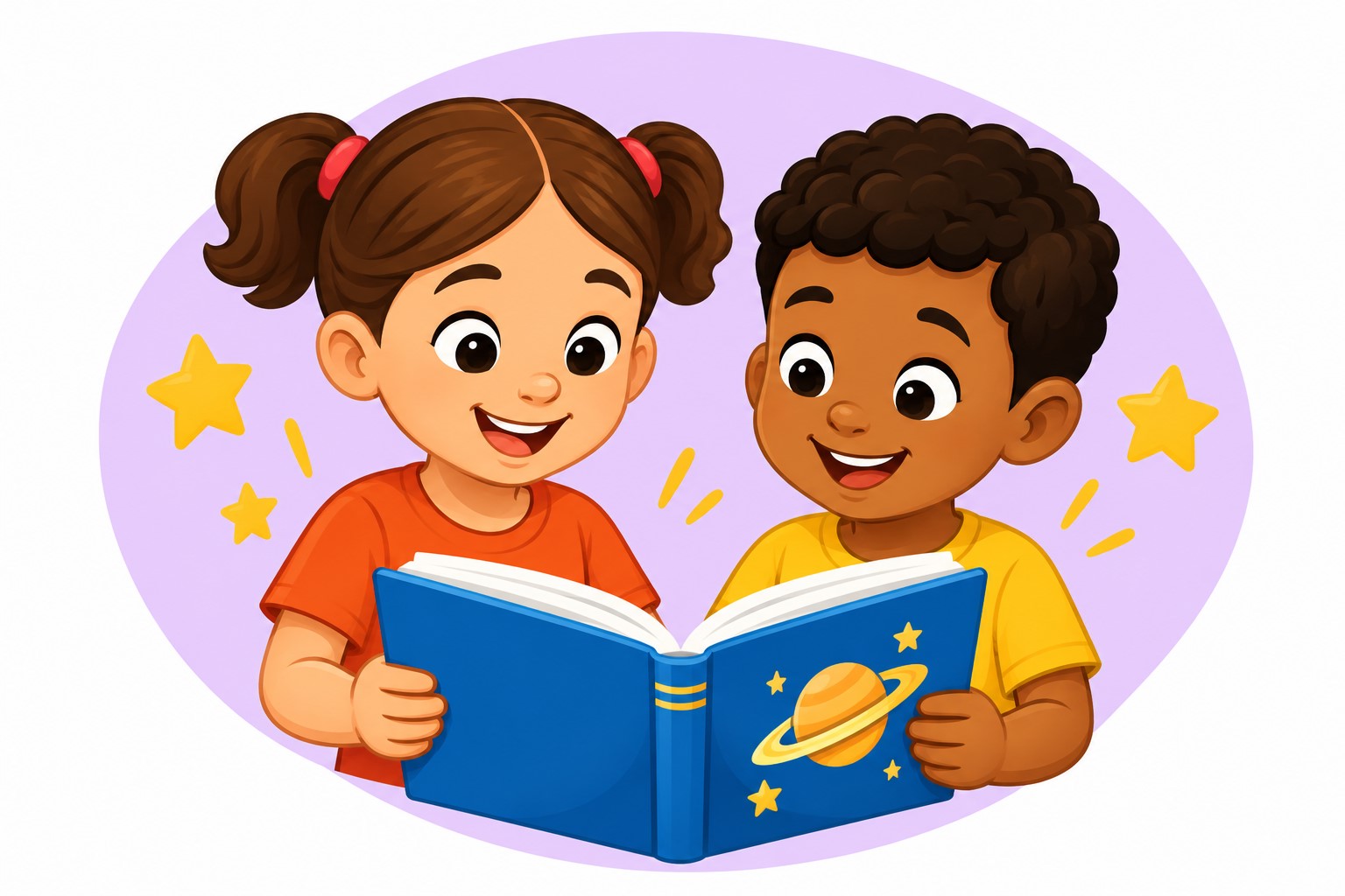 Children reading educational books together