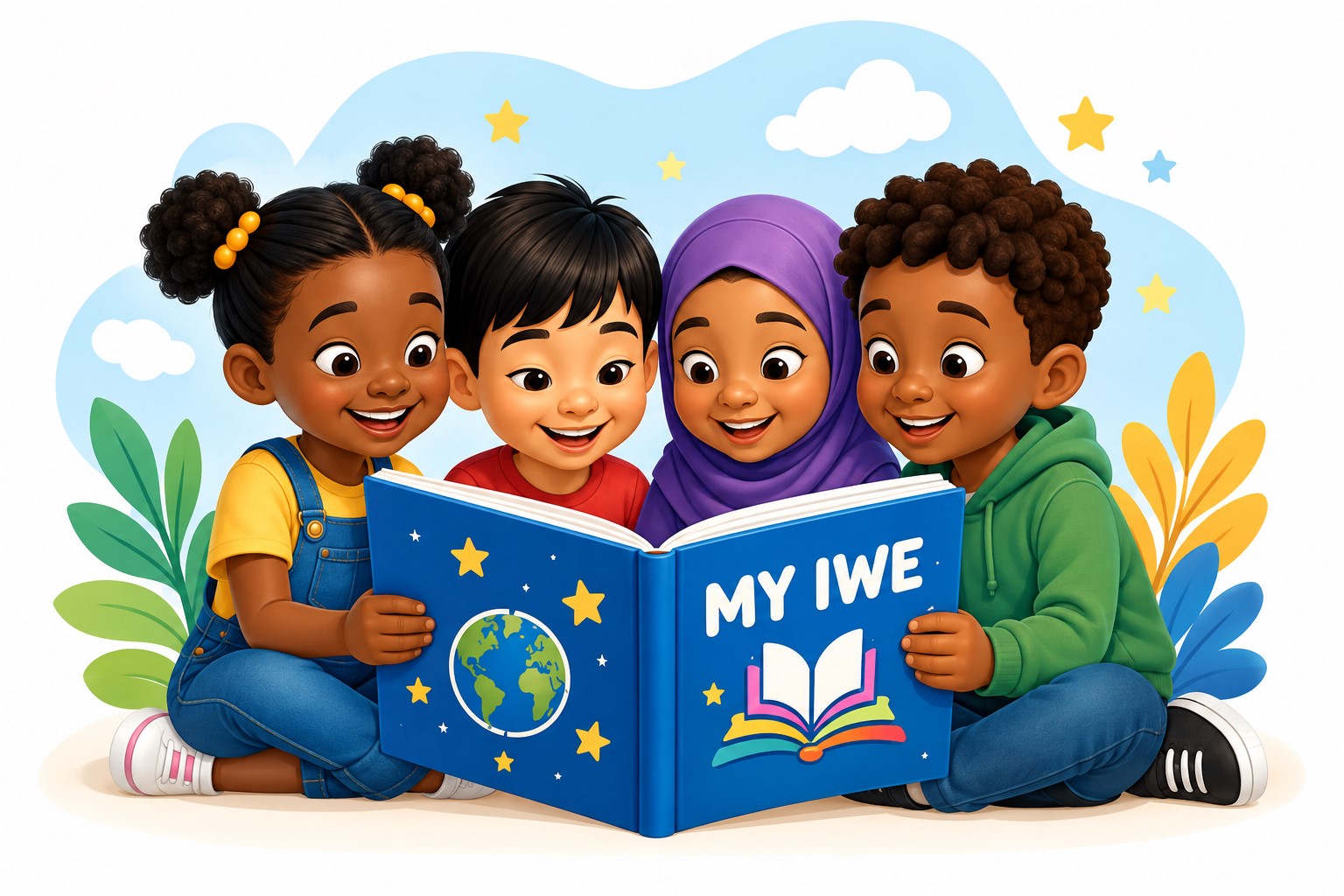 Children reading educational books and resources from My Iwe