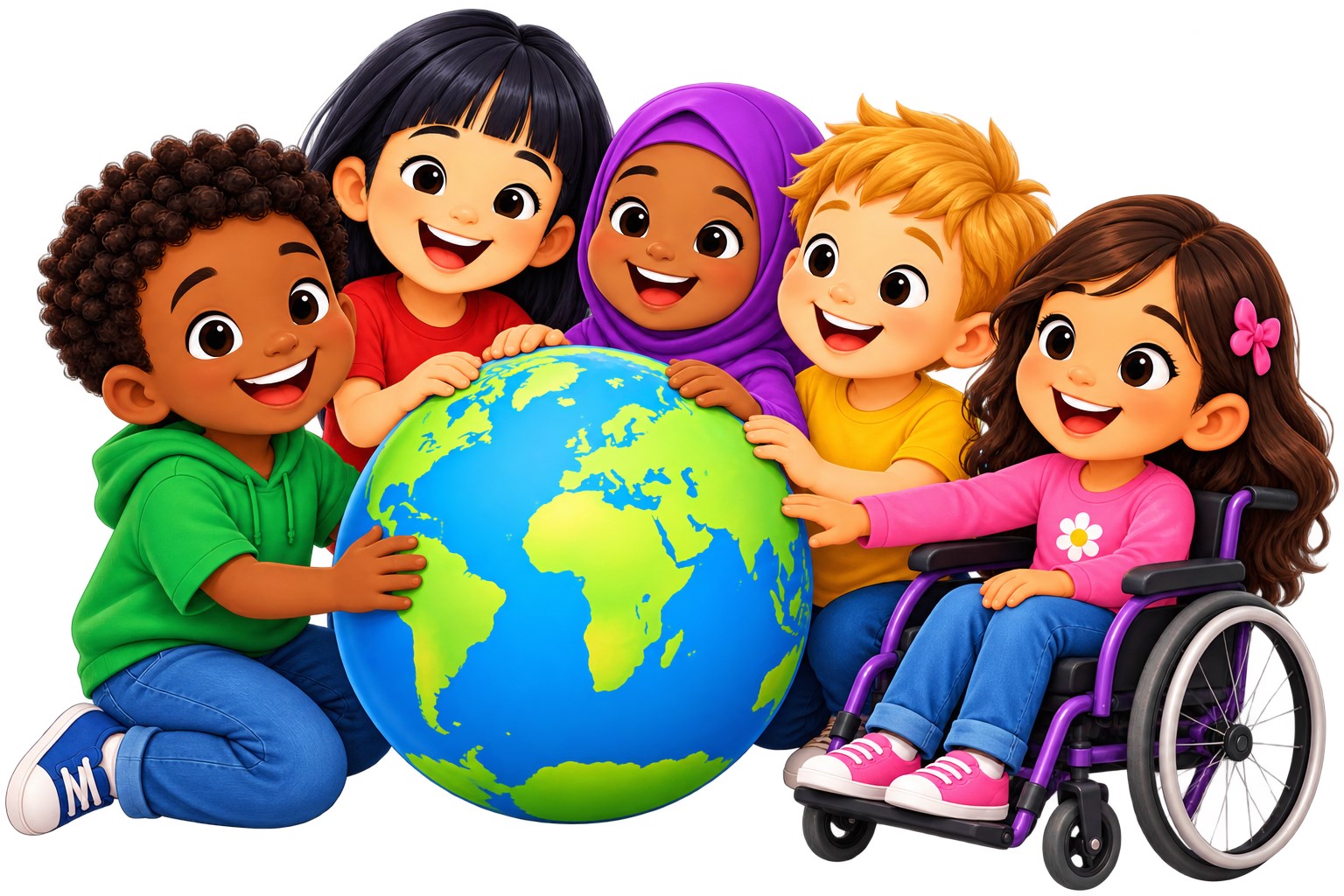 Diverse children learning about the world together with inclusive representation