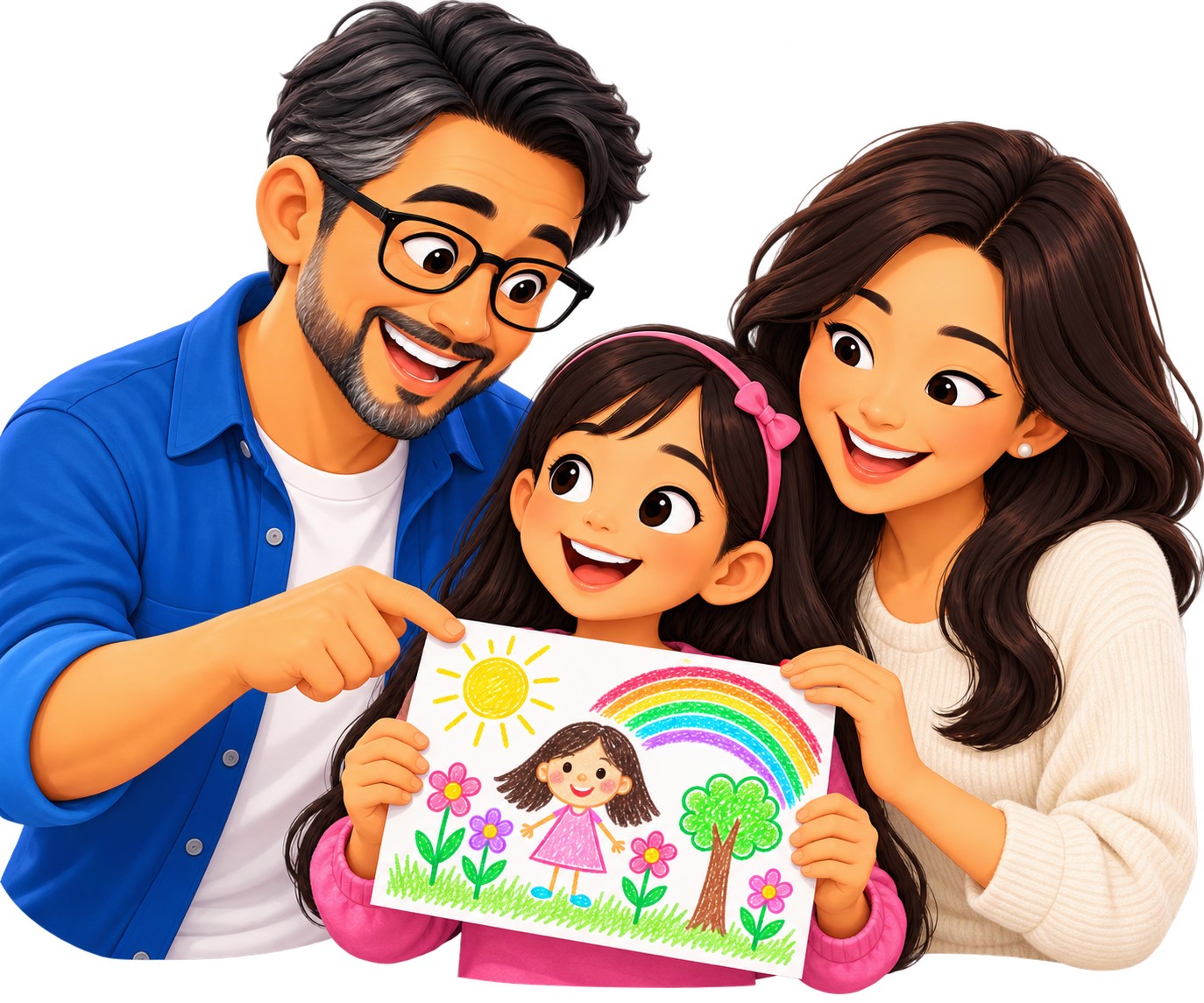 Child creating and sharing her own artwork with her parents